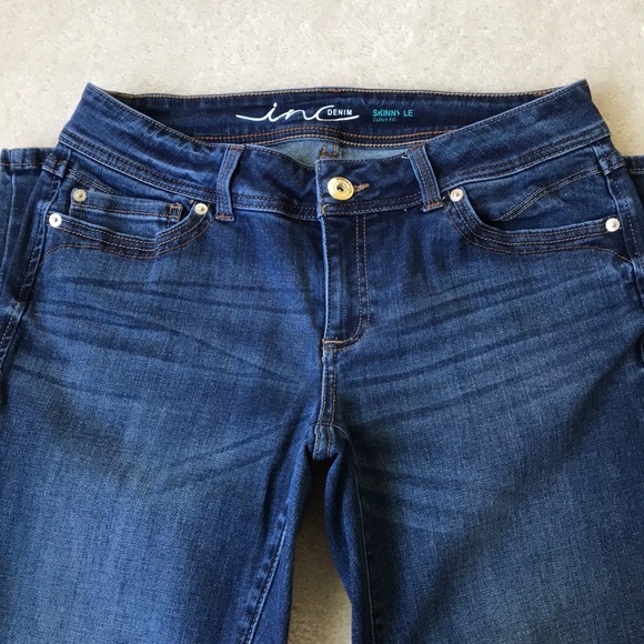 INC International Concepts Women's Curvy Fit Rhinestone Embellished Denim Skirt Blue Size 4